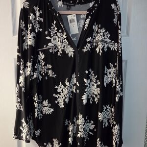INC International Concepts Black and White Floral Blouse